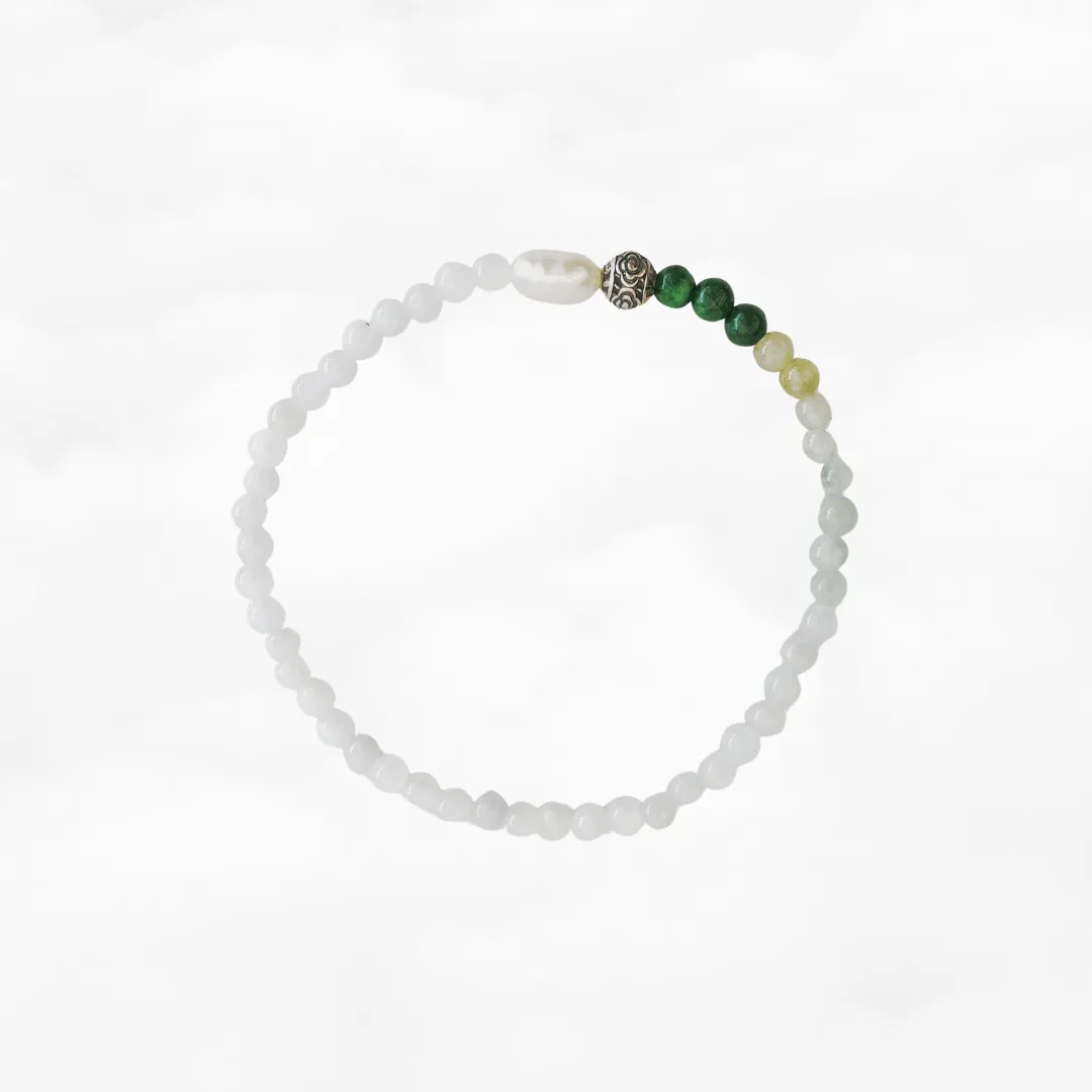 Auspicious Beaded Jadeite Bracelet Silver