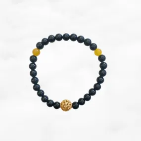 Auspicious Beaded Obsidian Bracelet 6mm Gold