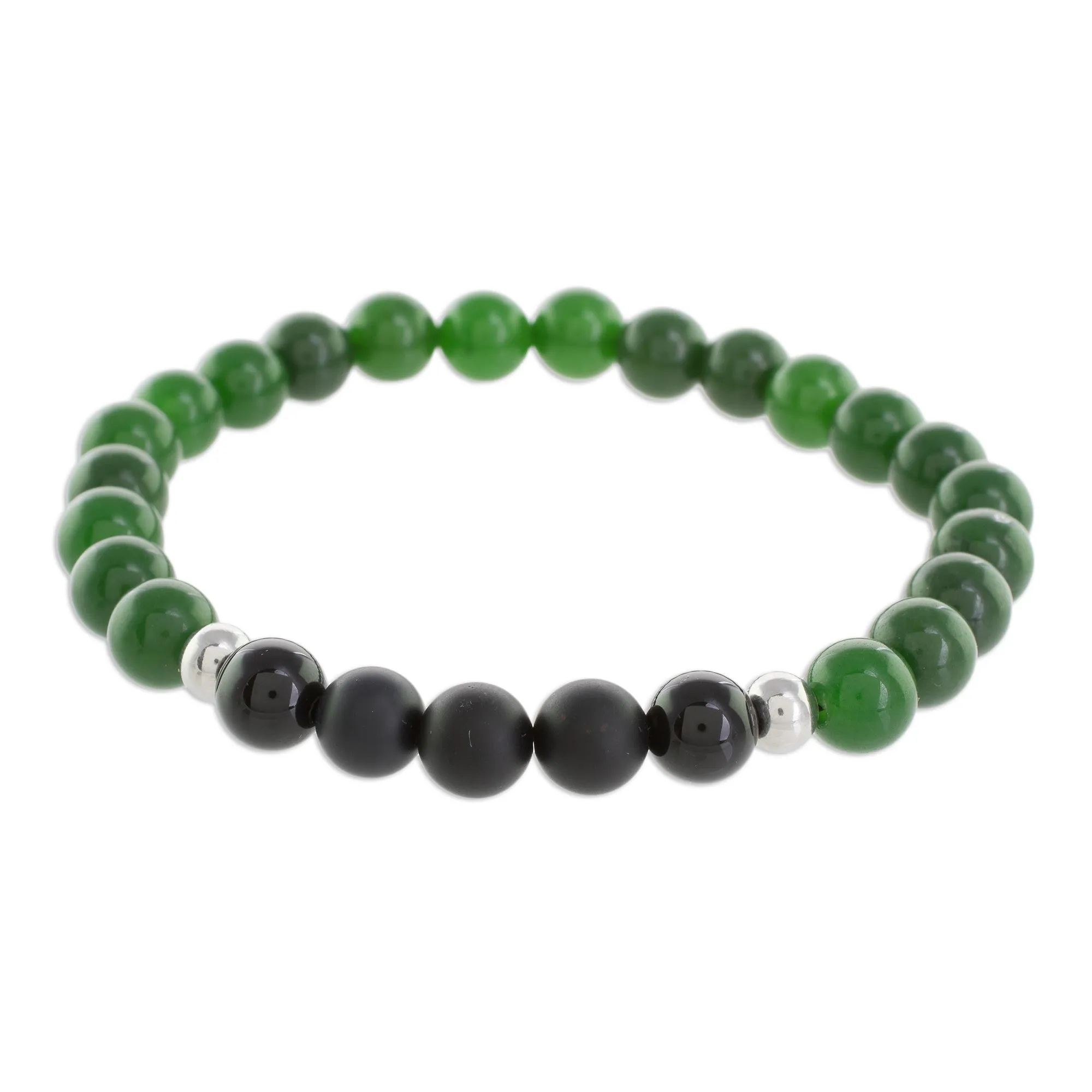 Awake Men's Jade and Agate Beaded Stretch Bracelet from Costa Rica