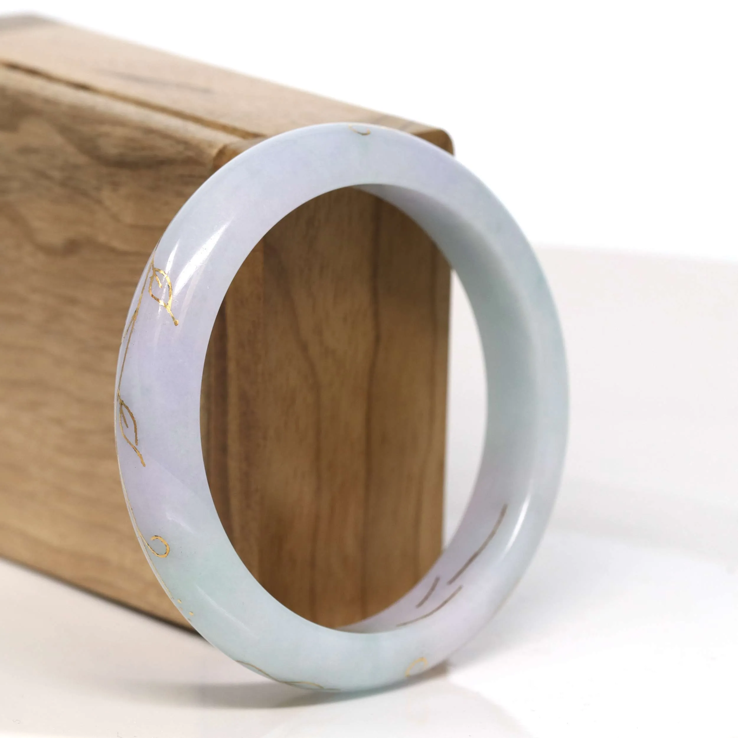 Baikalla "Half Round" 18k Inlay Lavender & Green Jadeite Jade Bangle Bracelet (57.47 mm) #T319