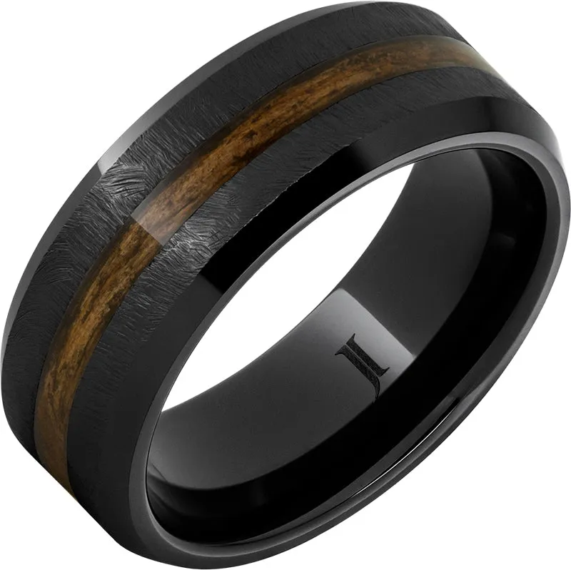 Barrel Aged™ Black Diamond Ceramic™ Ring With Bourbon Wood Inlay And Grain Finish