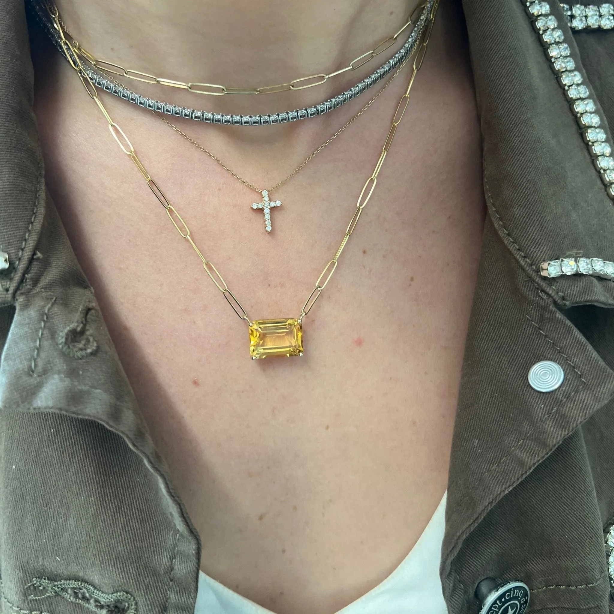 Basket Set Citrine Paper Clip Necklace