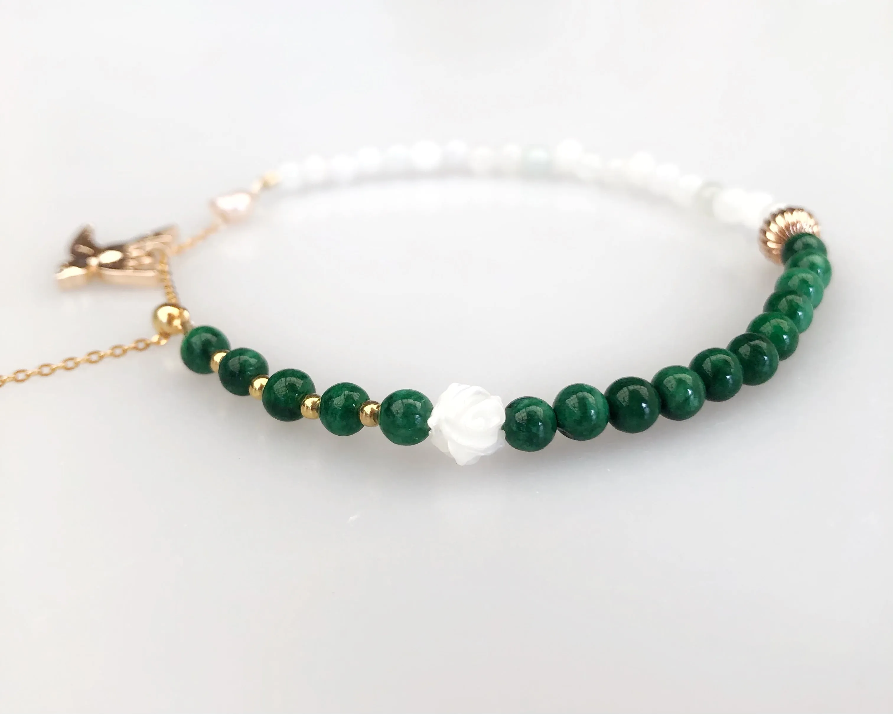 Beaded Bird and Flower Jadeite Bracelet