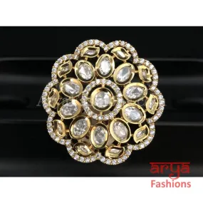 Beautiful Kundan Cubic Zirconia Golden Adjustable Ring