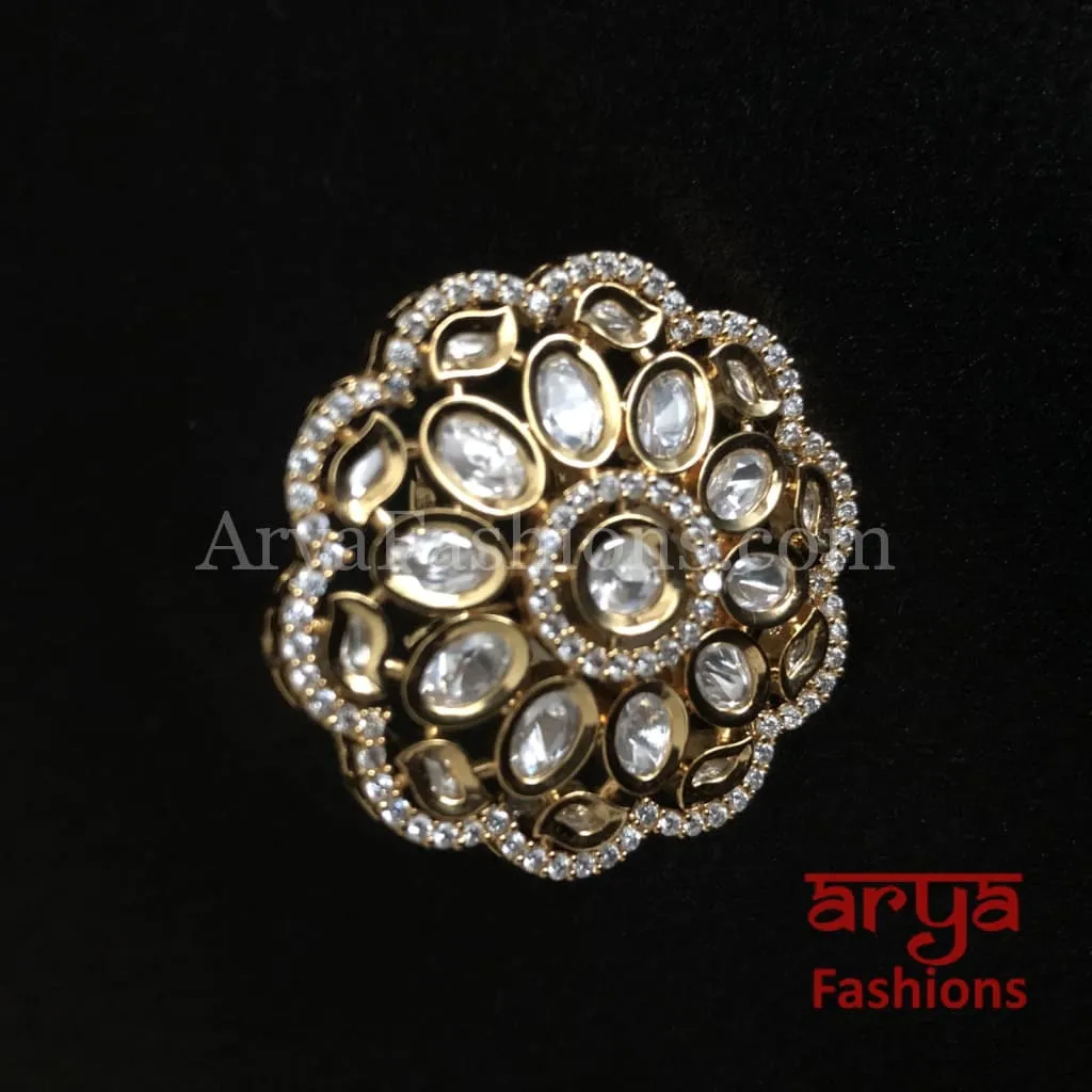 Beautiful Kundan Cubic Zirconia Golden Adjustable Ring