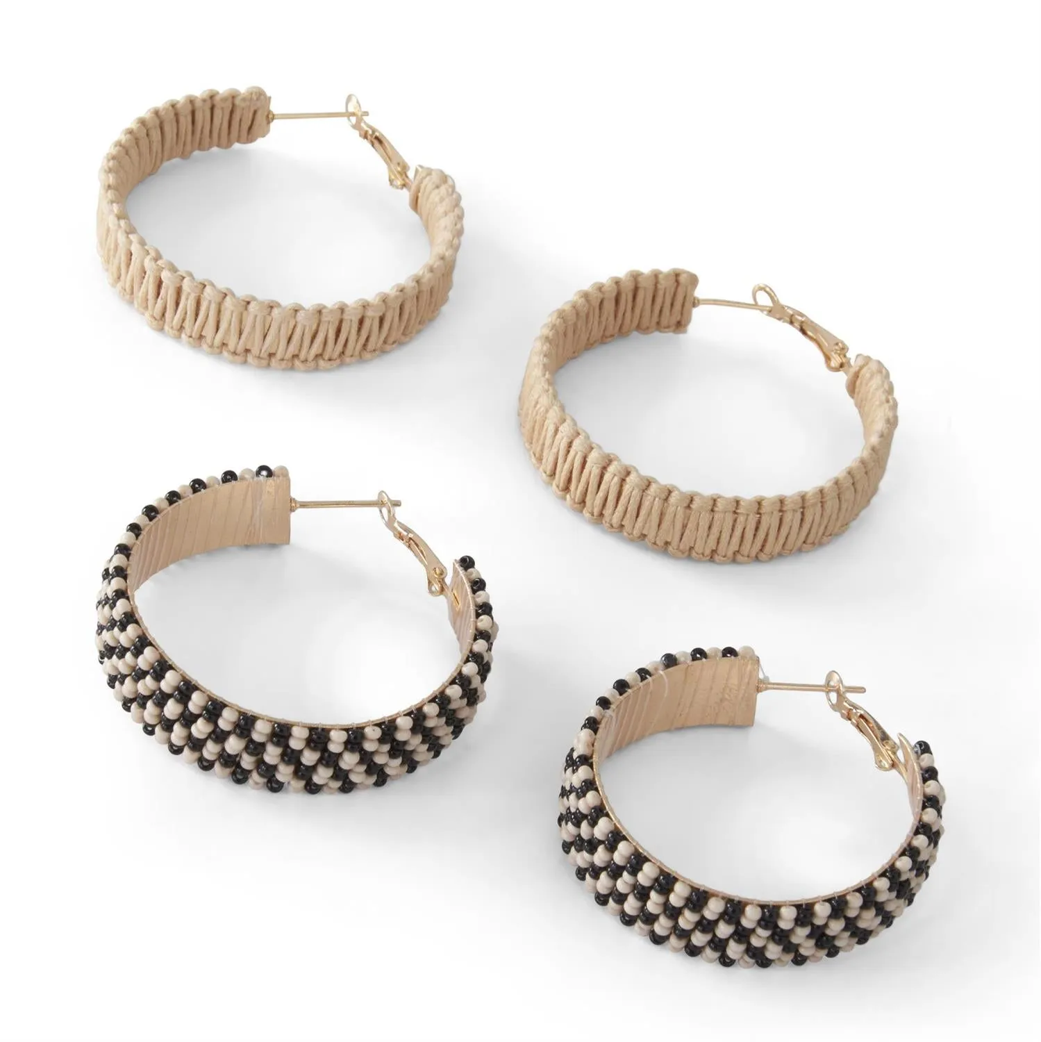 Beige Check Thread Hoop Earrings