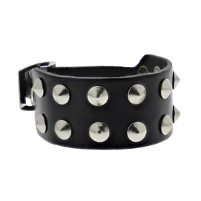 Black 2-Row Conical Studded PU Bracelet with Buckle