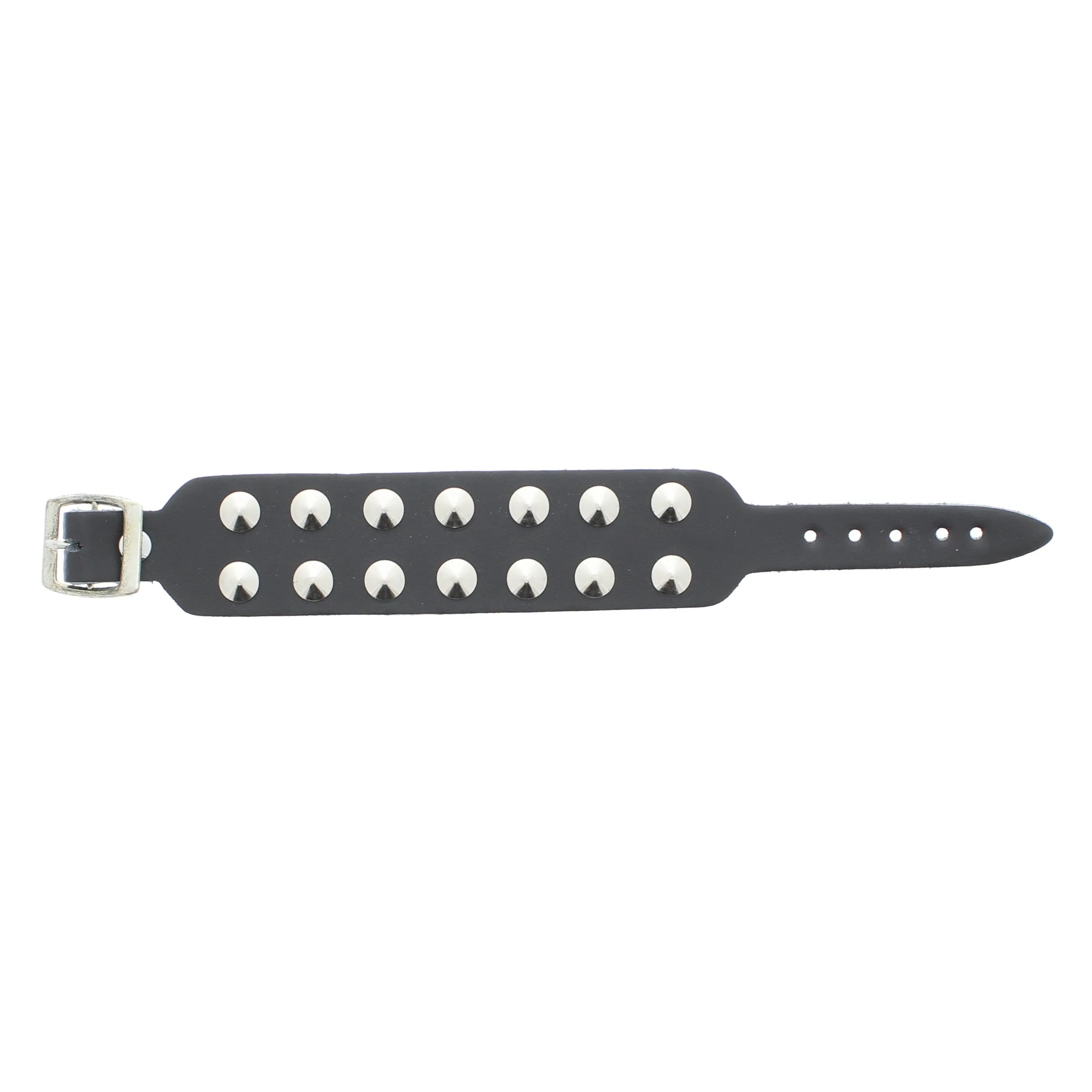 Black 2-Row Conical Studded PU Bracelet with Buckle