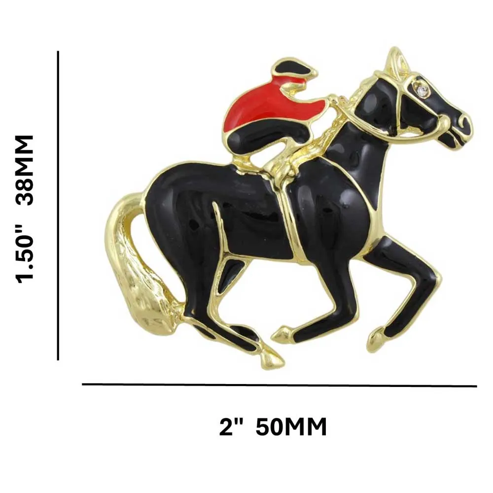 Black and Red Enamel Jockey with Black Horse Brooch Pin - FP18DRD