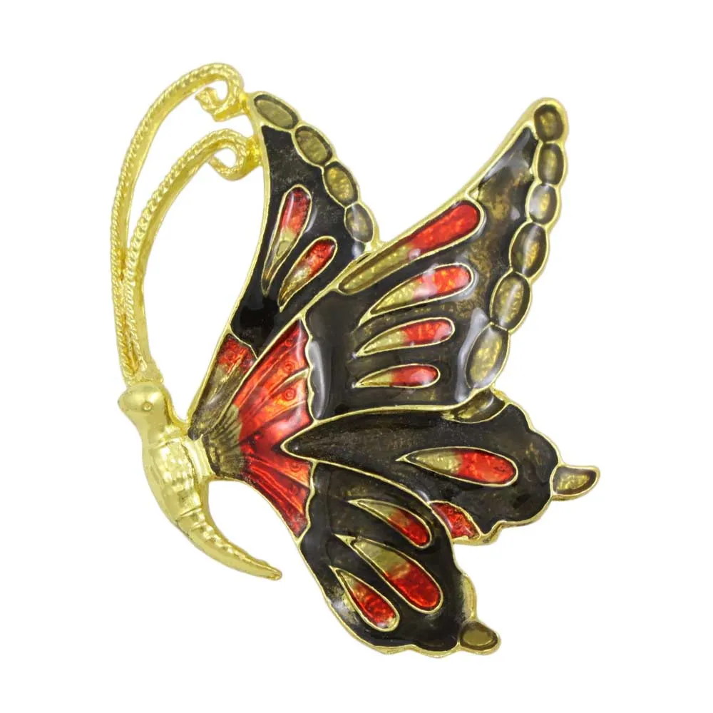 Black and Red Enamel Profile Butterfly Brooch Pin - FAP981F