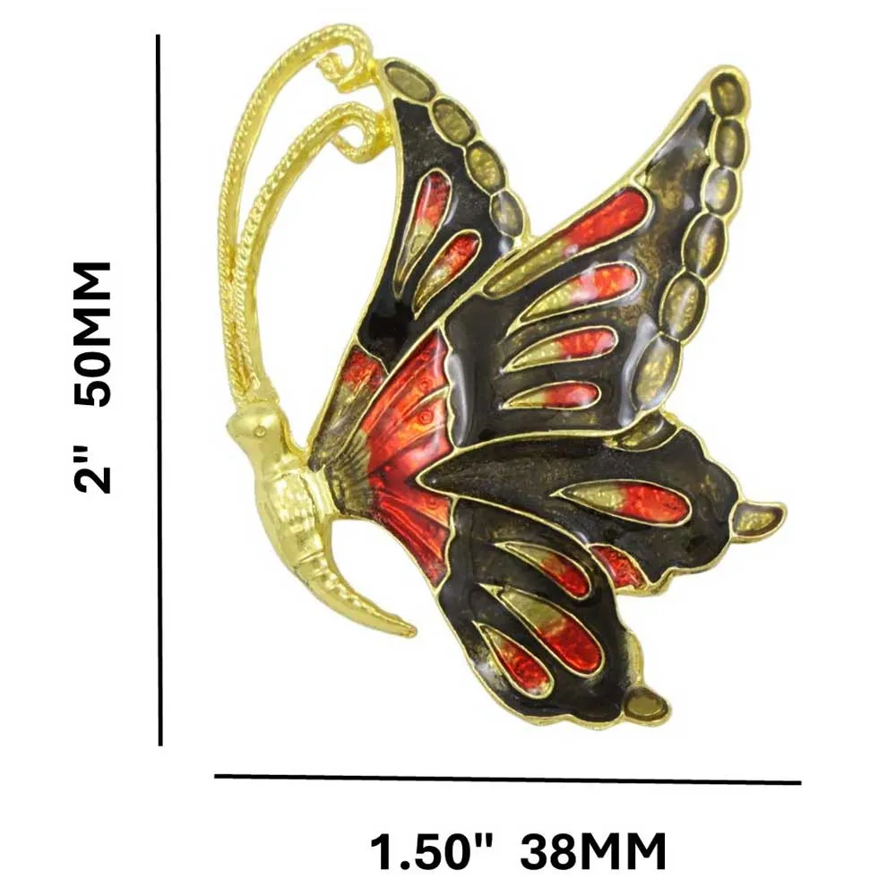 Black and Red Enamel Profile Butterfly Brooch Pin - FAP981F