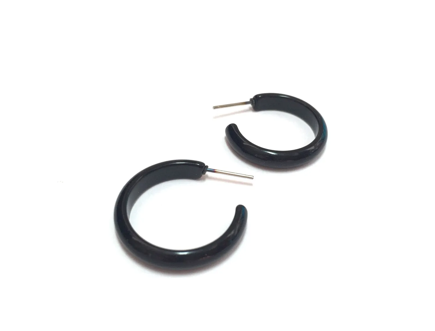 Black Shiny Moonglow Skinny Perfect Hoop Earrings