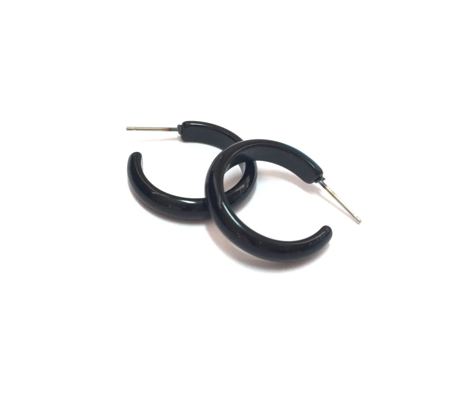 Black Shiny Moonglow Skinny Perfect Hoop Earrings