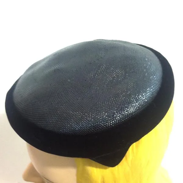 Black Sisal and Velvet Cocktail Hat with Side Tab circa 1950s