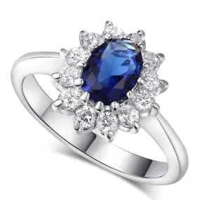 Blue Gem Created Blue Crystal Stone Silver Color Wedding Finger Ring