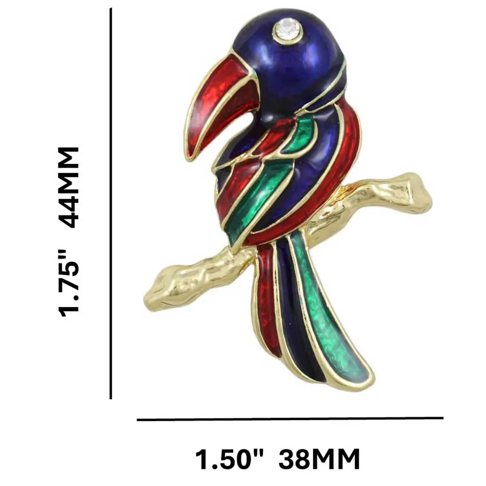 Blue Red Green Enamel Toucan Brooch Pin - PRB813