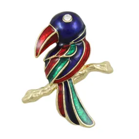 Blue Red Green Enamel Toucan Brooch Pin - PRB813