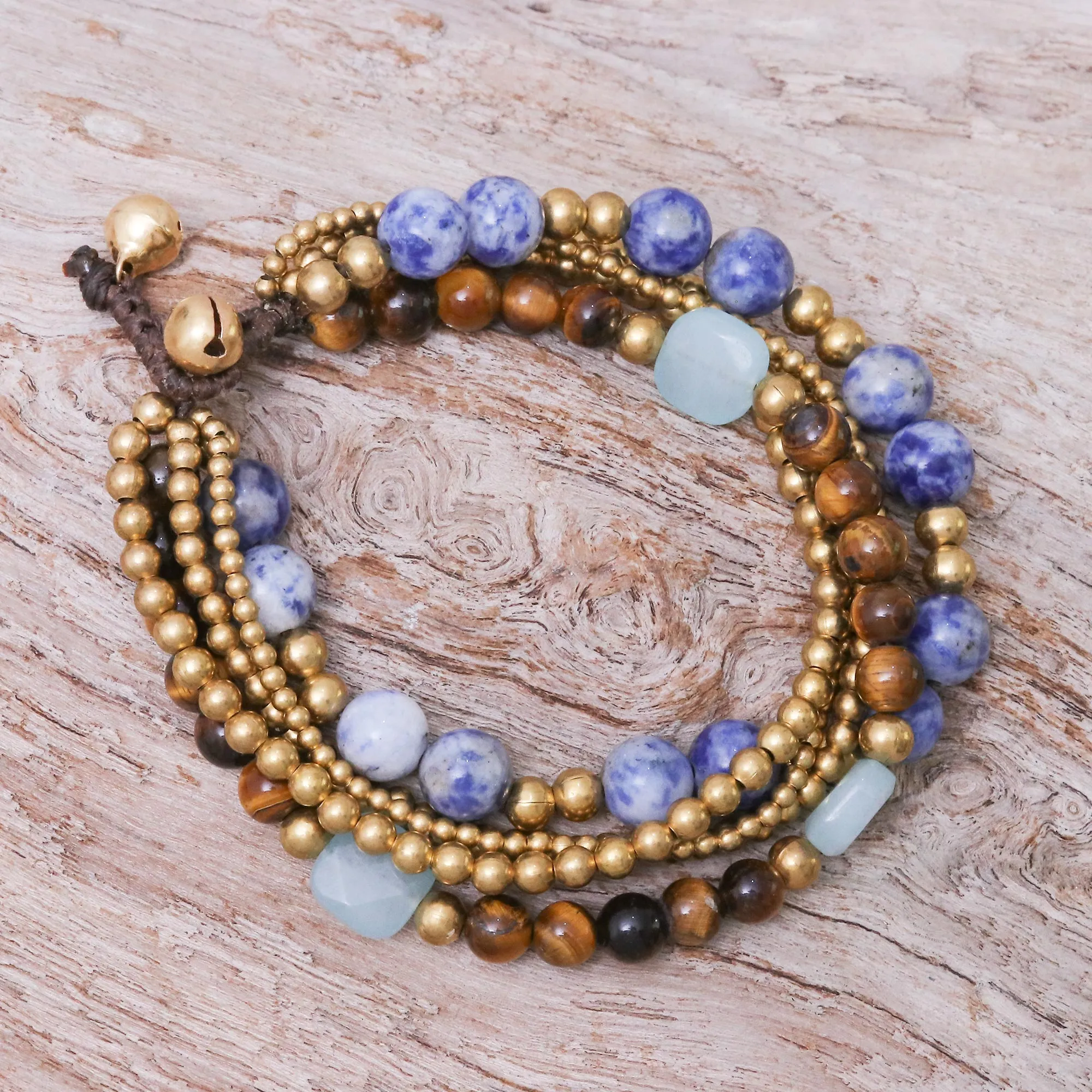 Bohemian Melange Sodalite and Tiger's Eye Beaded Bracelet from Thailand