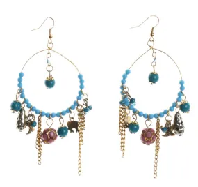 Boho Style Hoop Beads Dangling Earrings in Turquoise