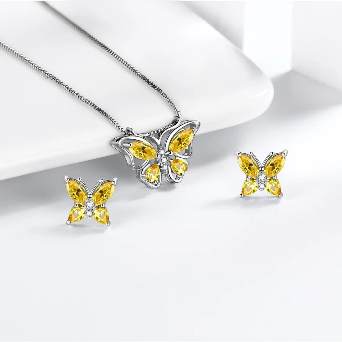 Butterfly Jewelry Set Birthstone November Citrine Women Girls Birthday Gift