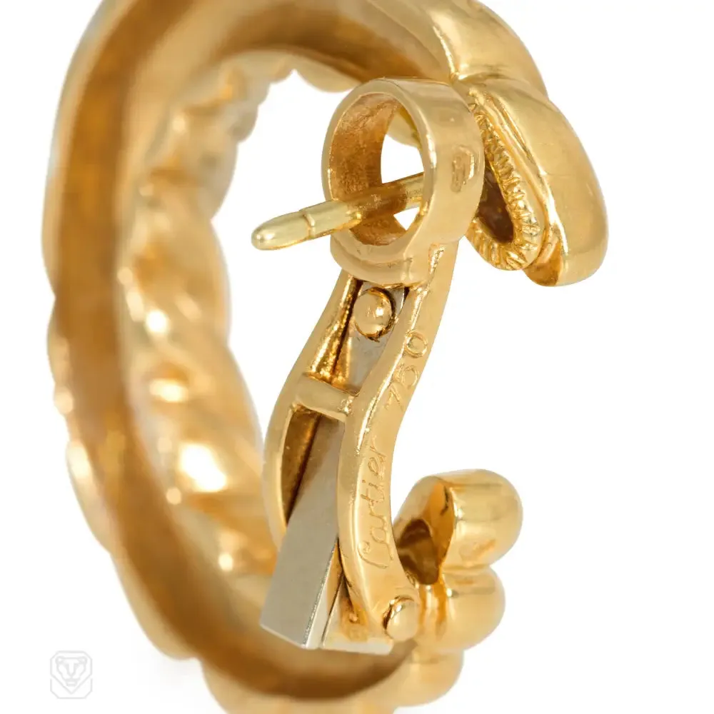 Cartier mid-century graduated gold ropetwist hoops