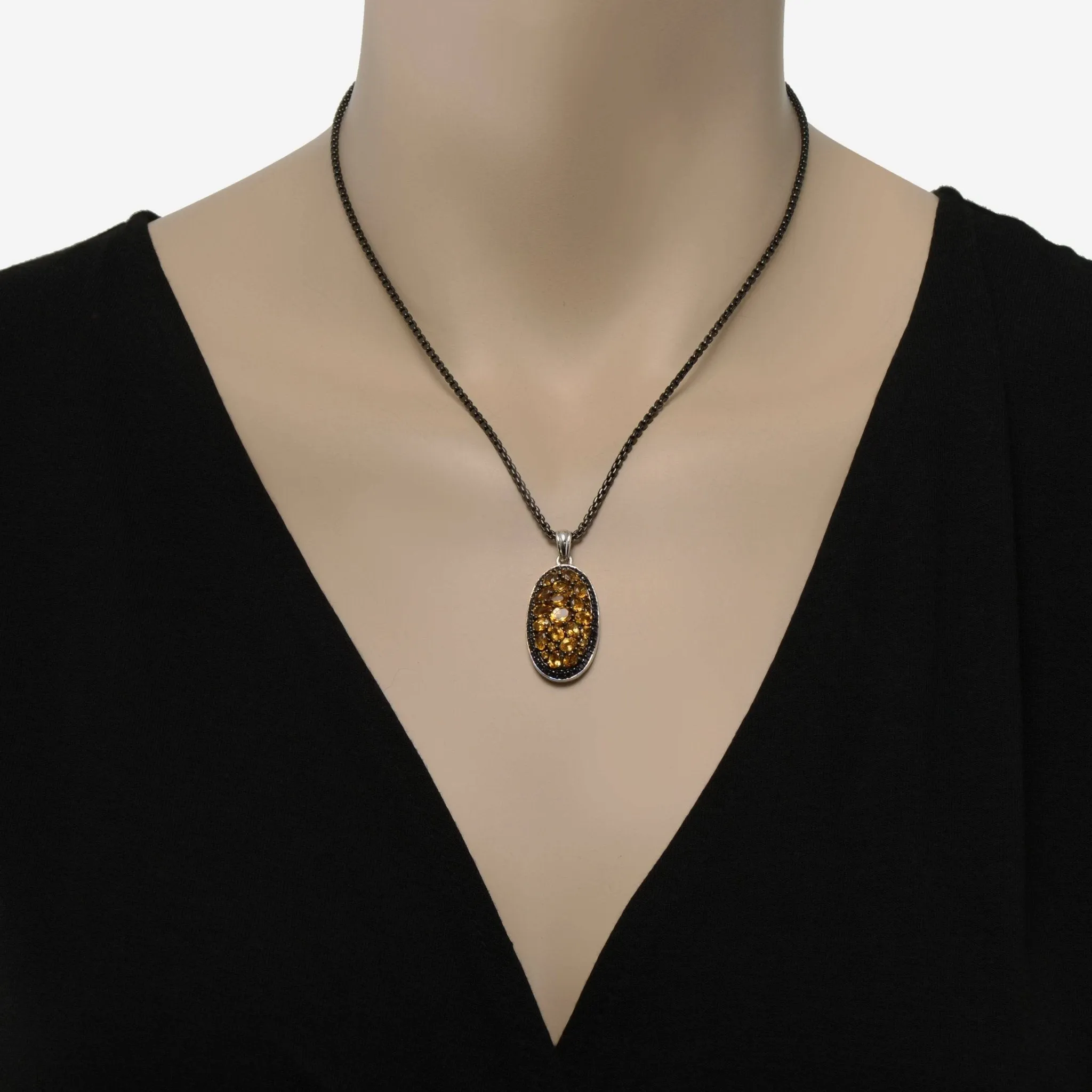 Charles Krypell Roxy Sterling Silver, Black Sapphire 0.62ct. tw. and Citrine Pendant Necklace 4-600-RXC