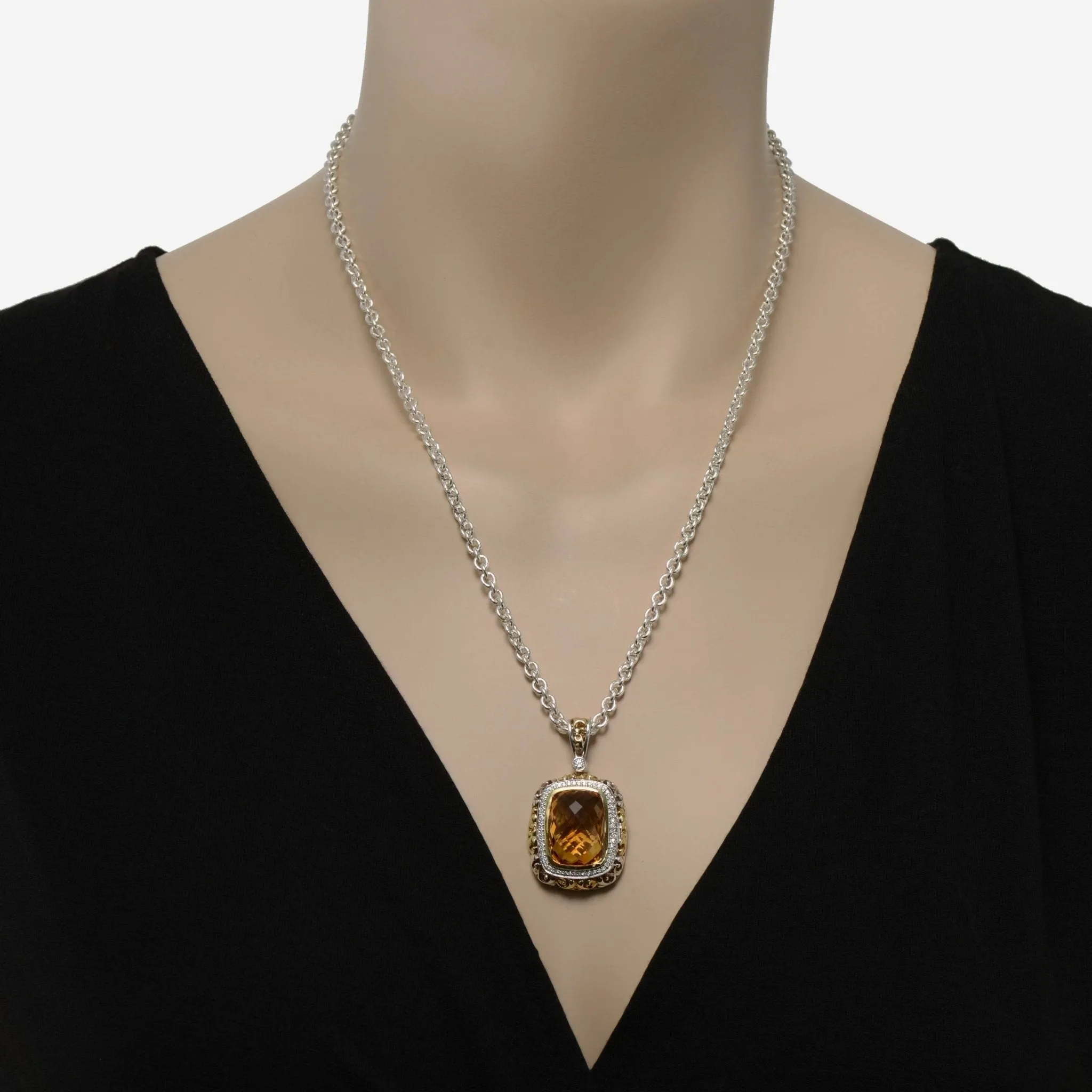 Charles Krypell Sterling Silver and 18K Yellow Gold, and Diamond 0.35ct. tw. Pendant Necklace 4-6512-SCD