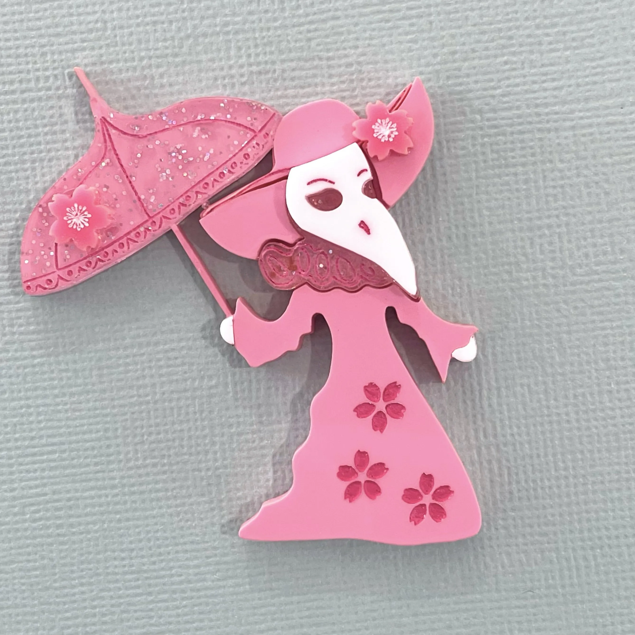 Cherry Blossom Female Plague Doctor - Brooch