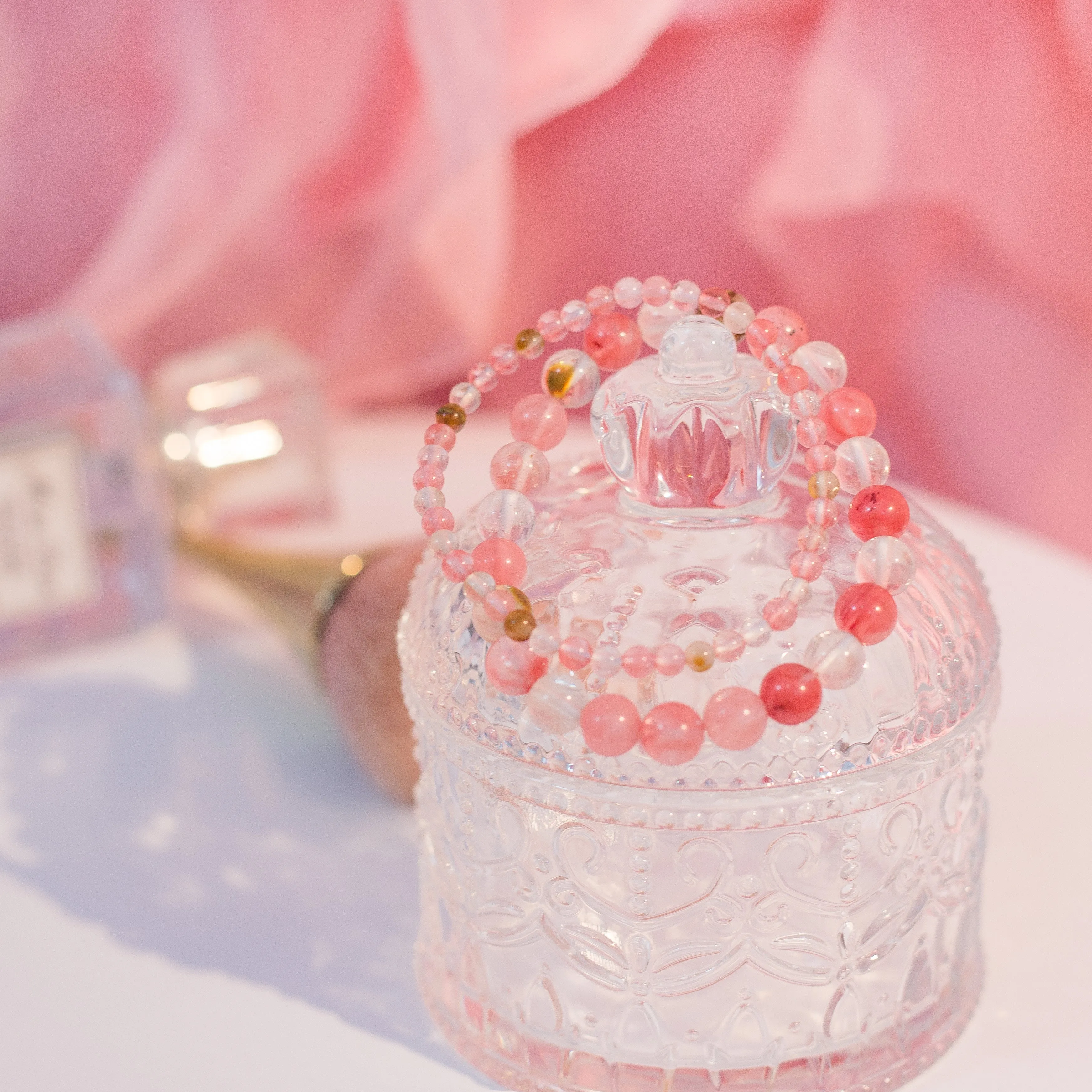 Cherry Quartz Beaded Crystal Bracelet