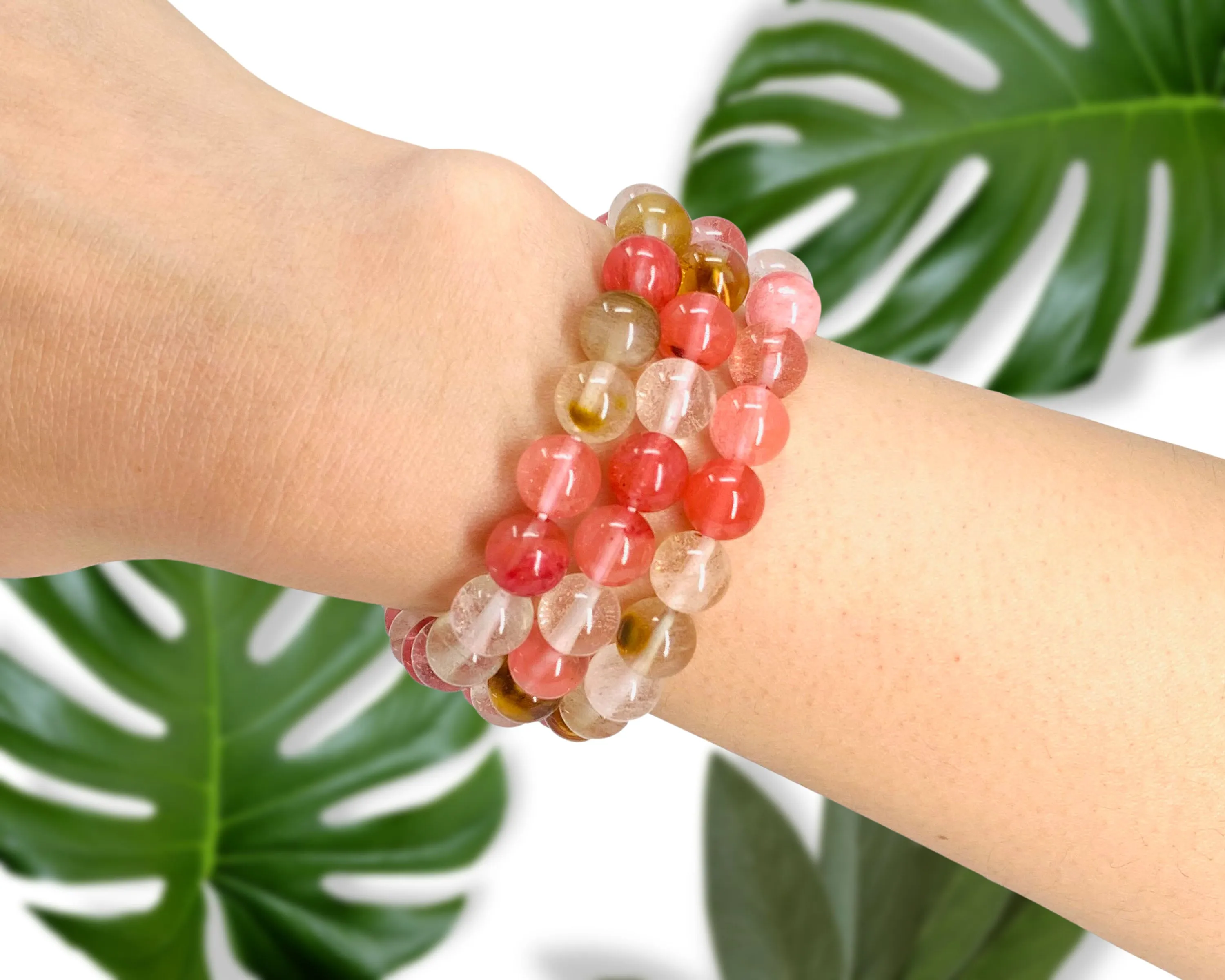 Cherry Quartz Beaded Crystal Bracelet