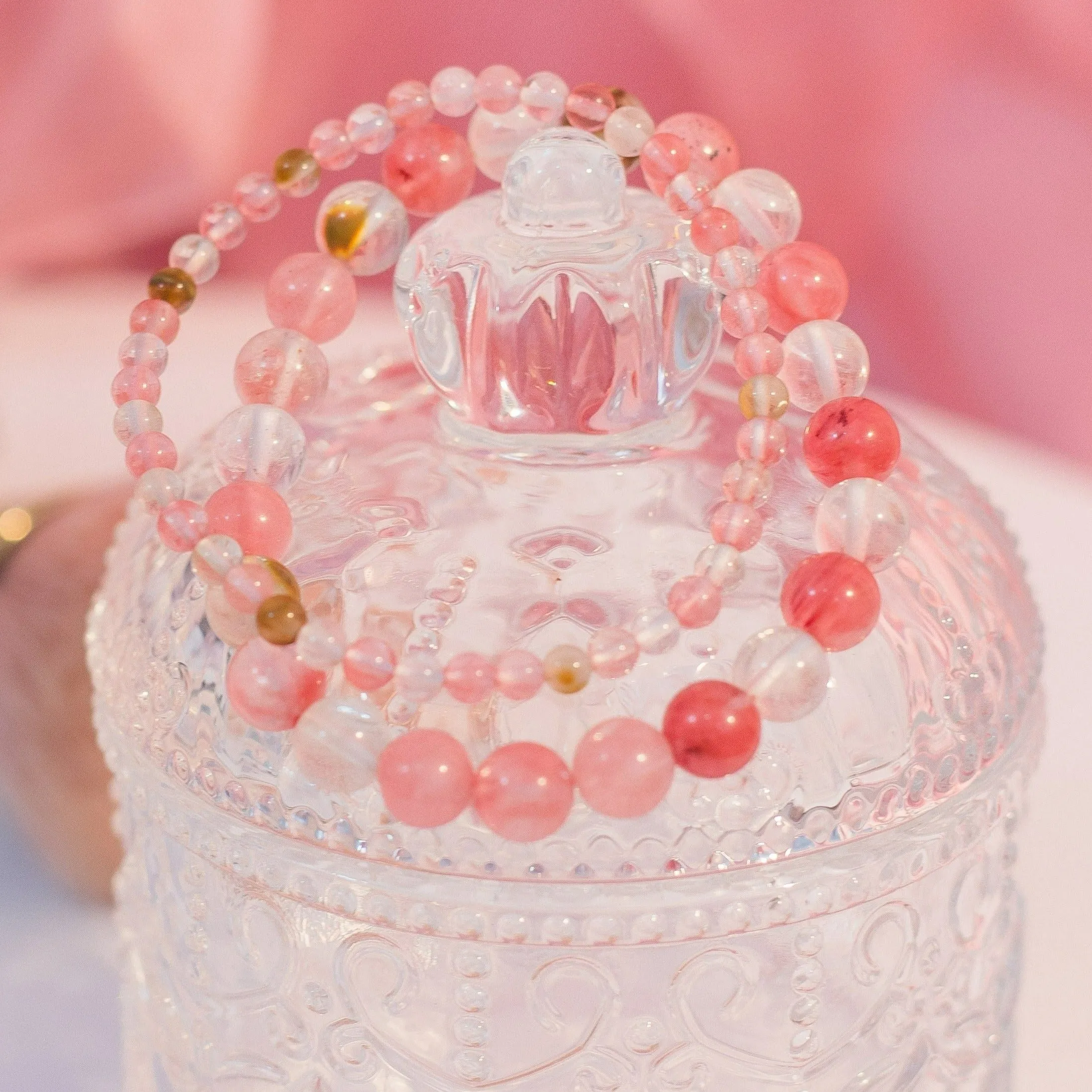 Cherry Quartz Beaded Crystal Bracelet