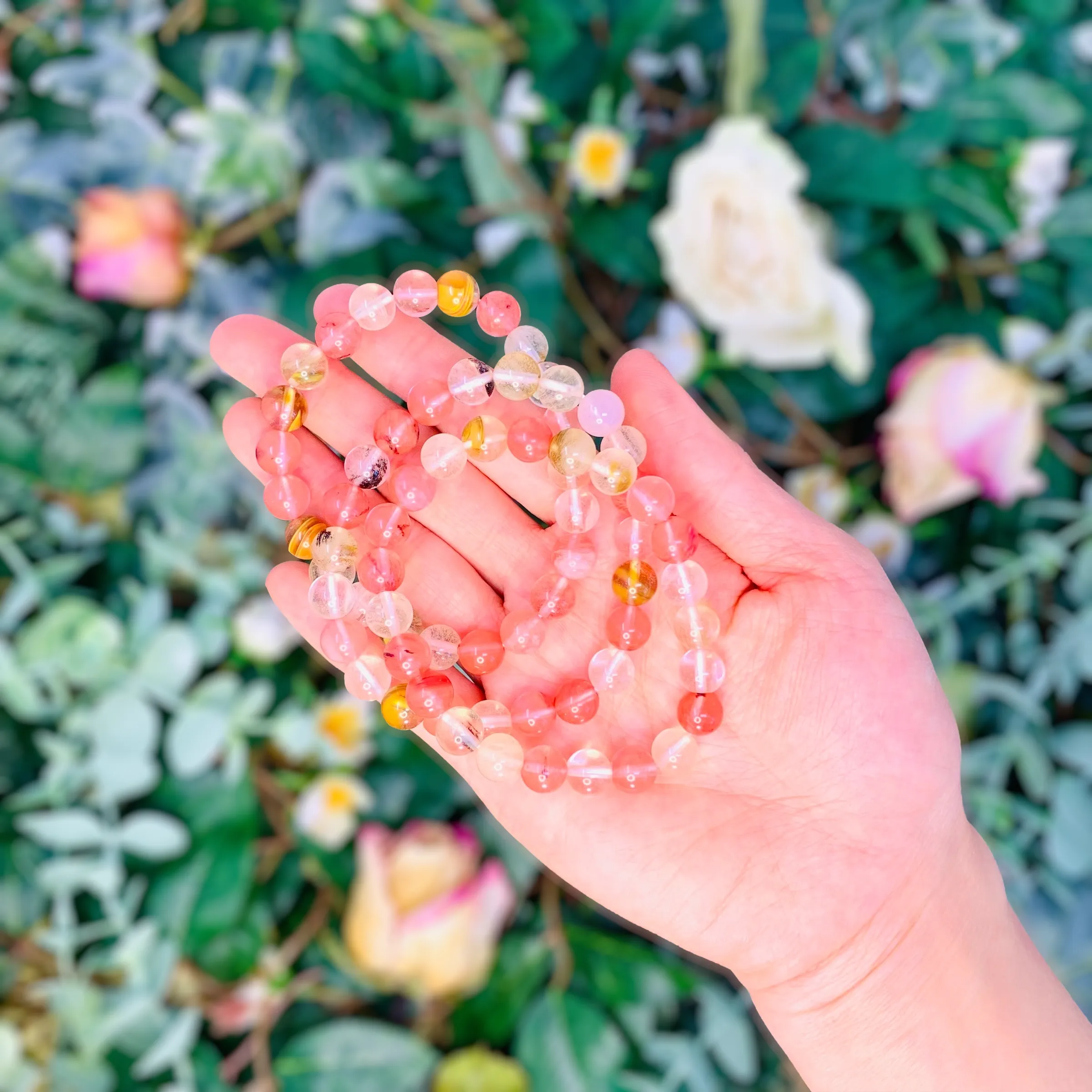 Cherry Quartz Beaded Crystal Bracelet