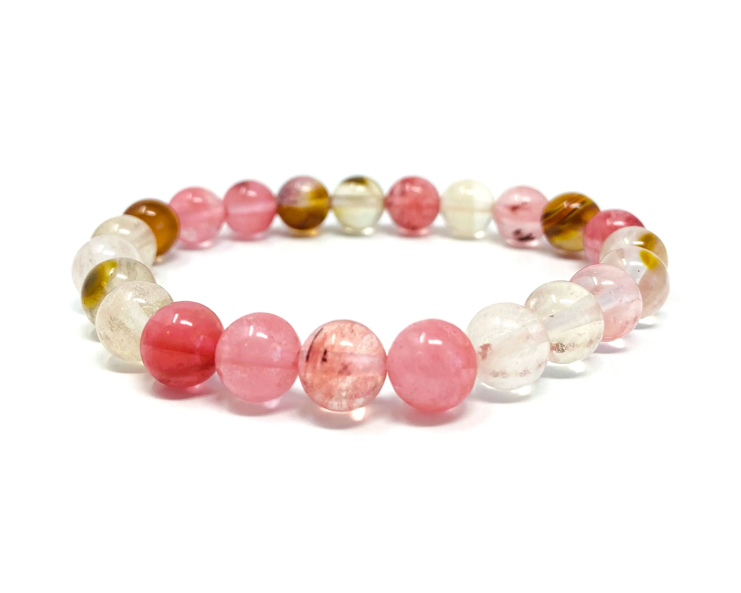 Cherry Quartz Beaded Crystal Bracelet