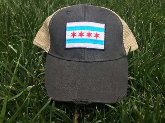 CHICAGO CITY FLAG MESH TRUCKER HAT SNAPBACK