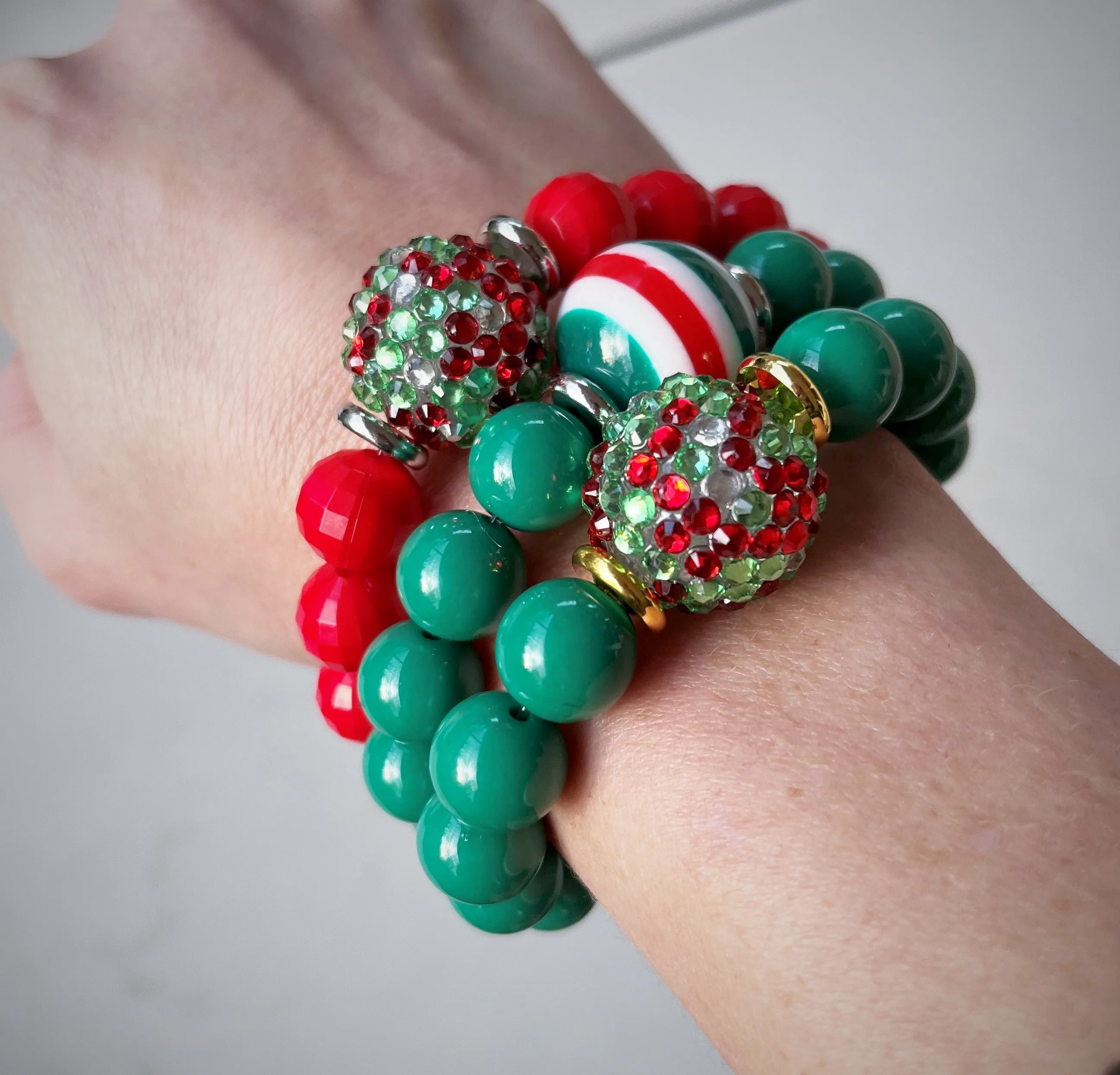 Christmas Bead Lucite Bracelet Stretch Womens Bracelet