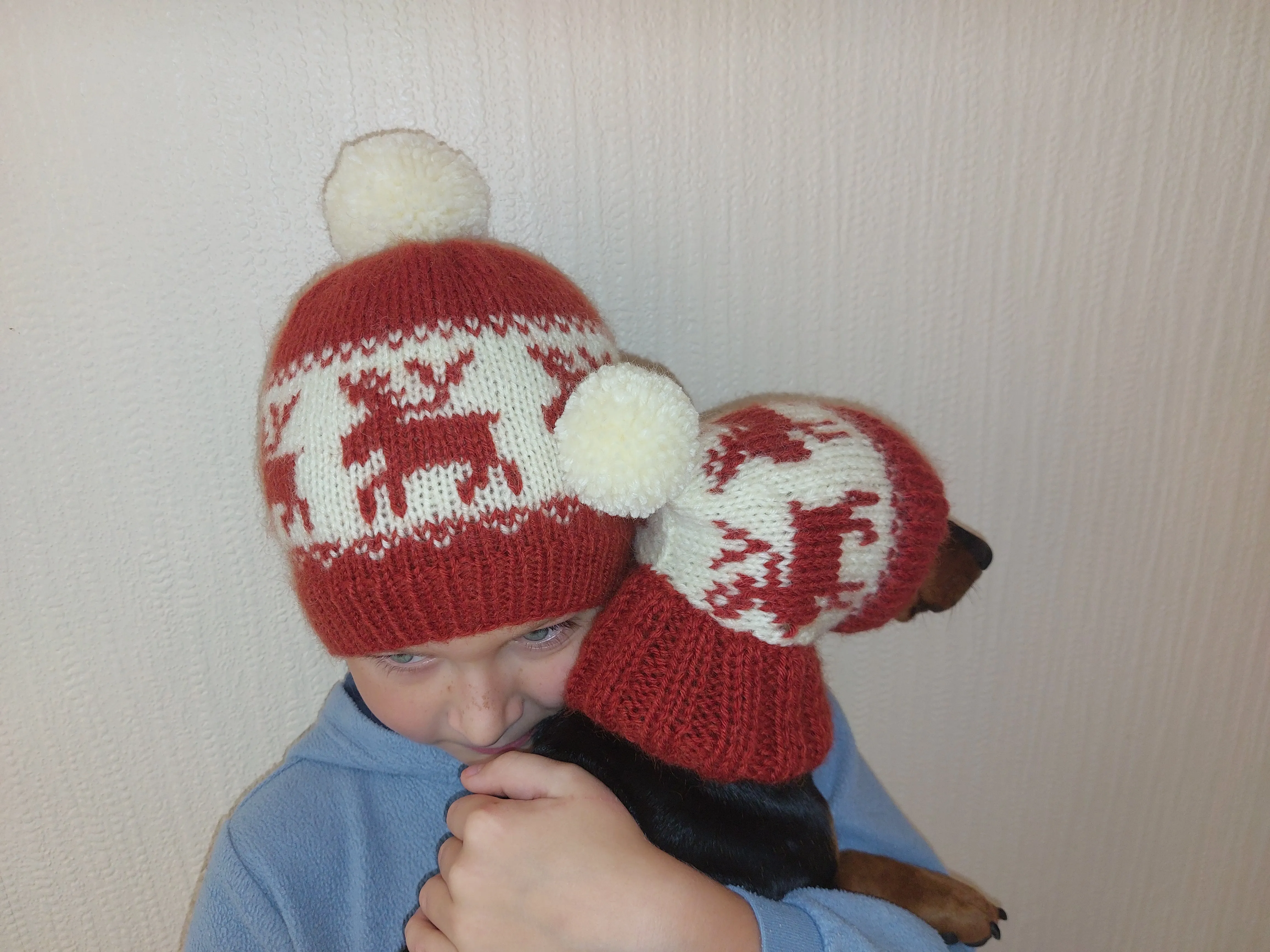 Christmas deer matching outfit set of hats for mom and dog