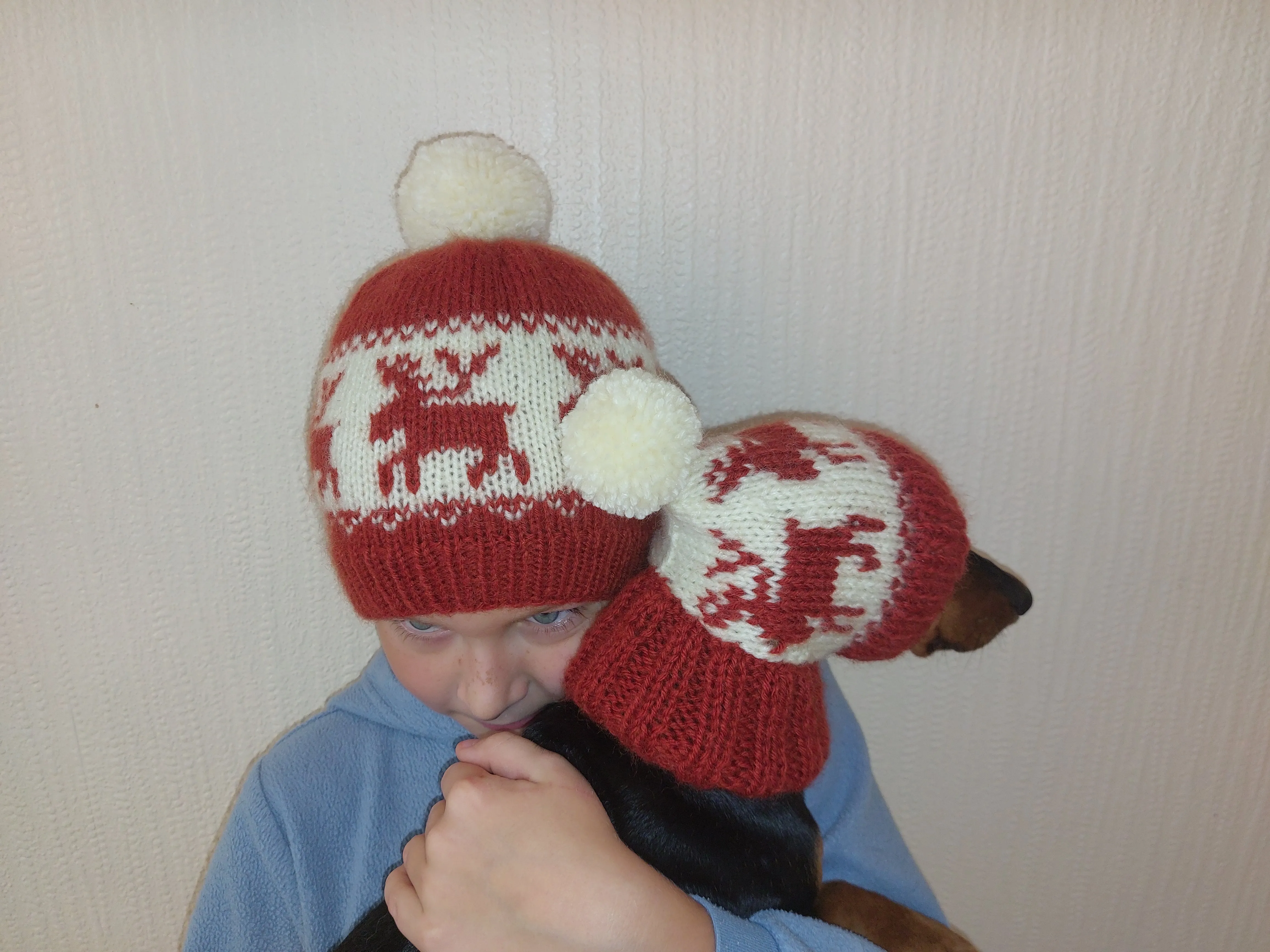 Christmas deer matching outfit set of hats for mom and dog