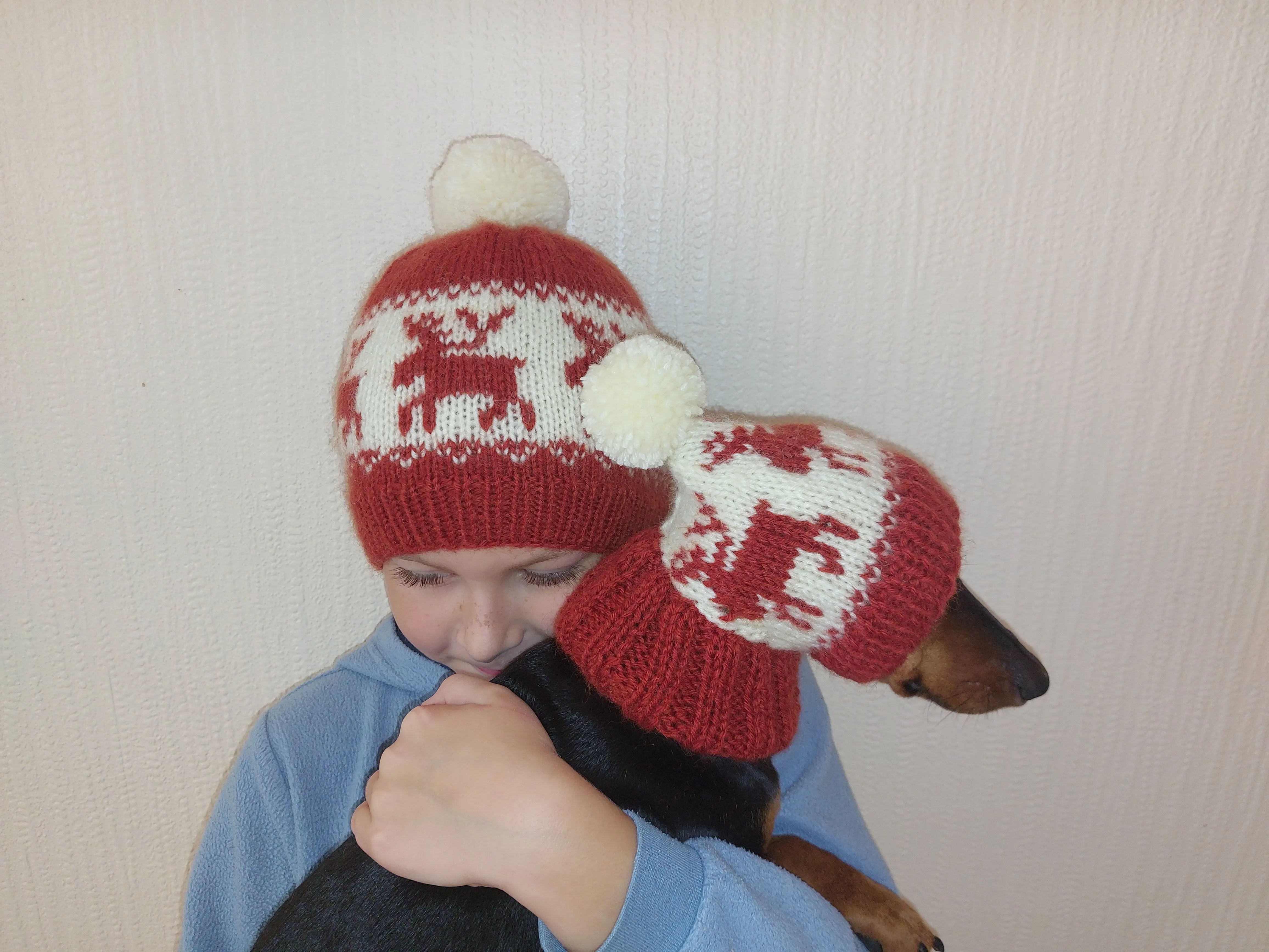 Christmas deer matching outfit set of hats for mom and dog