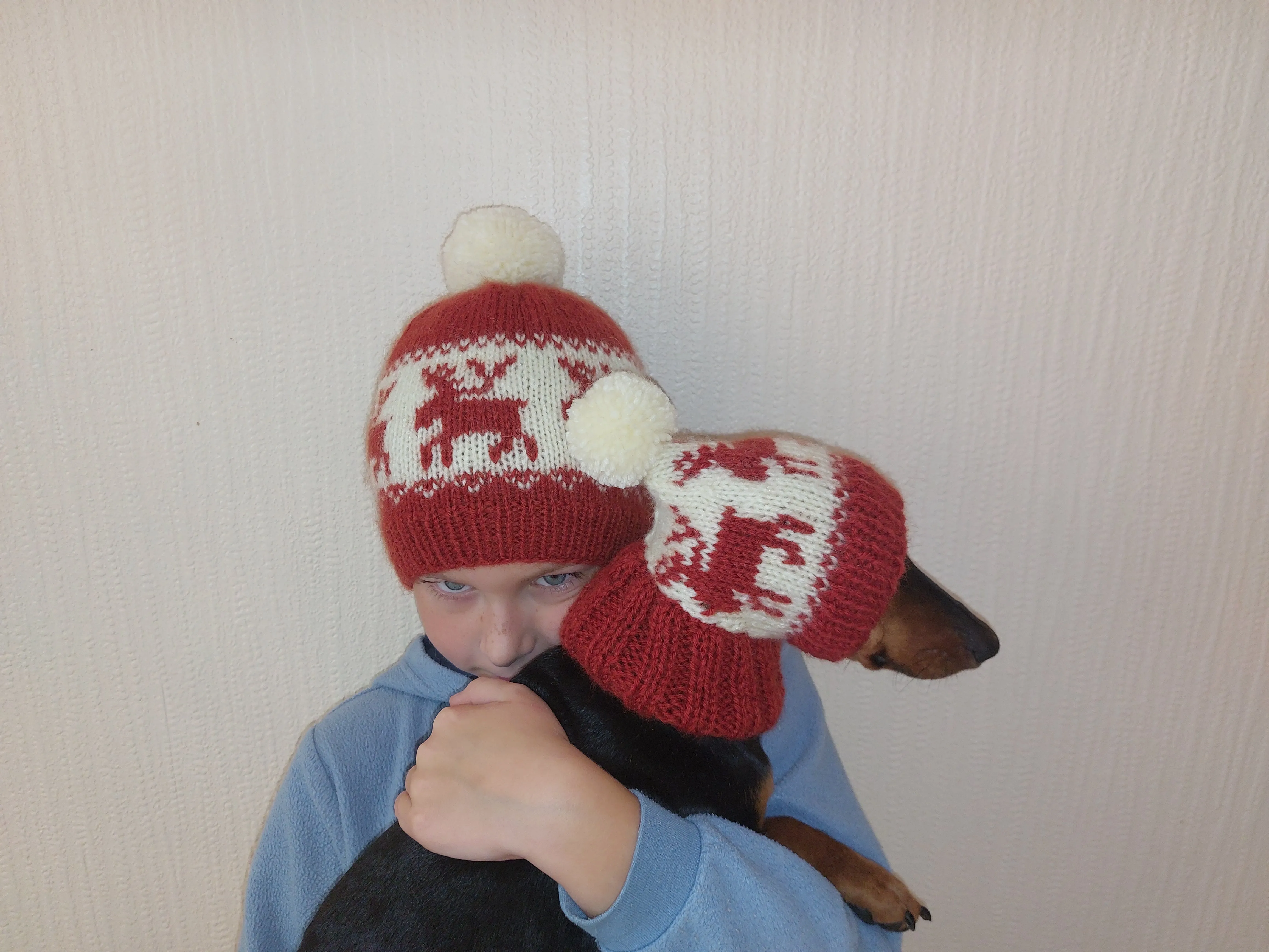 Christmas deer matching outfit set of hats for mom and dog