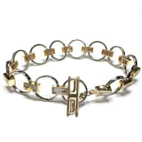 Circle and Rectangle Link Inlaid Gold Quartz Bracelet w/ Toggle Clasp