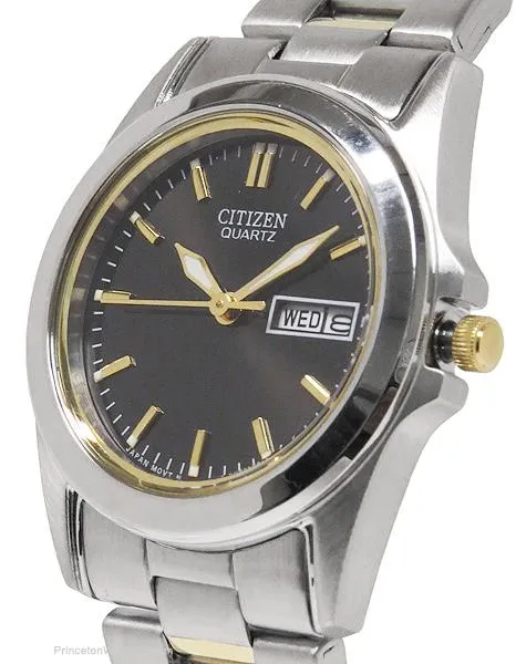 Citizen Quartz Ladies Two-Tone Day/Date Watch - Black Dial - 30 Meter WR