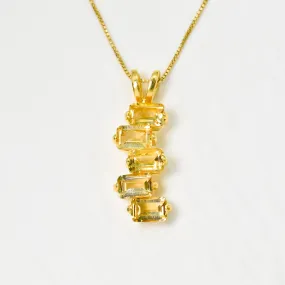 Citrine Baguette Pendant - Natural Citrine Necklace, Gold Citrine Pendant