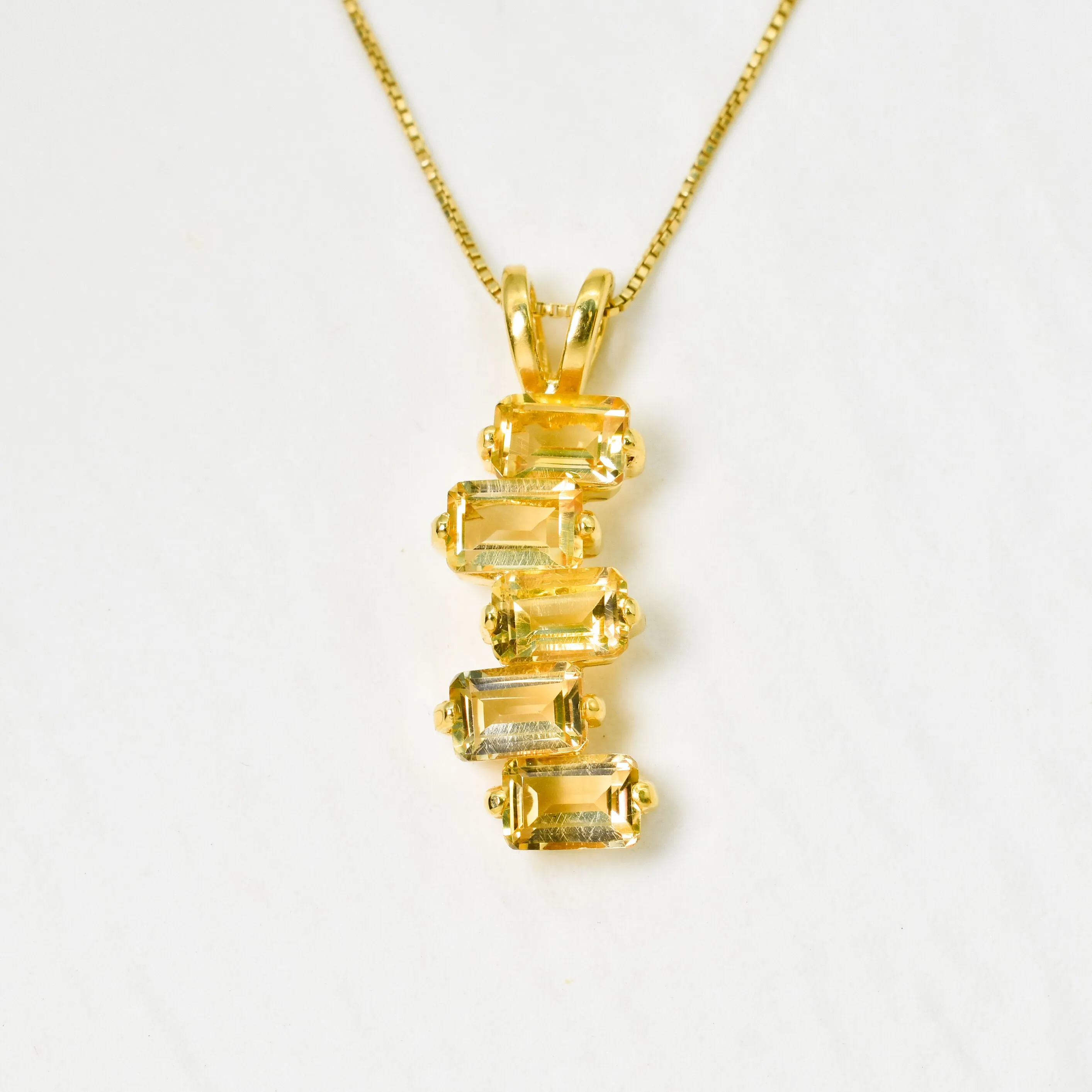 Citrine Baguette Pendant - Natural Citrine Necklace, Gold Citrine Pendant