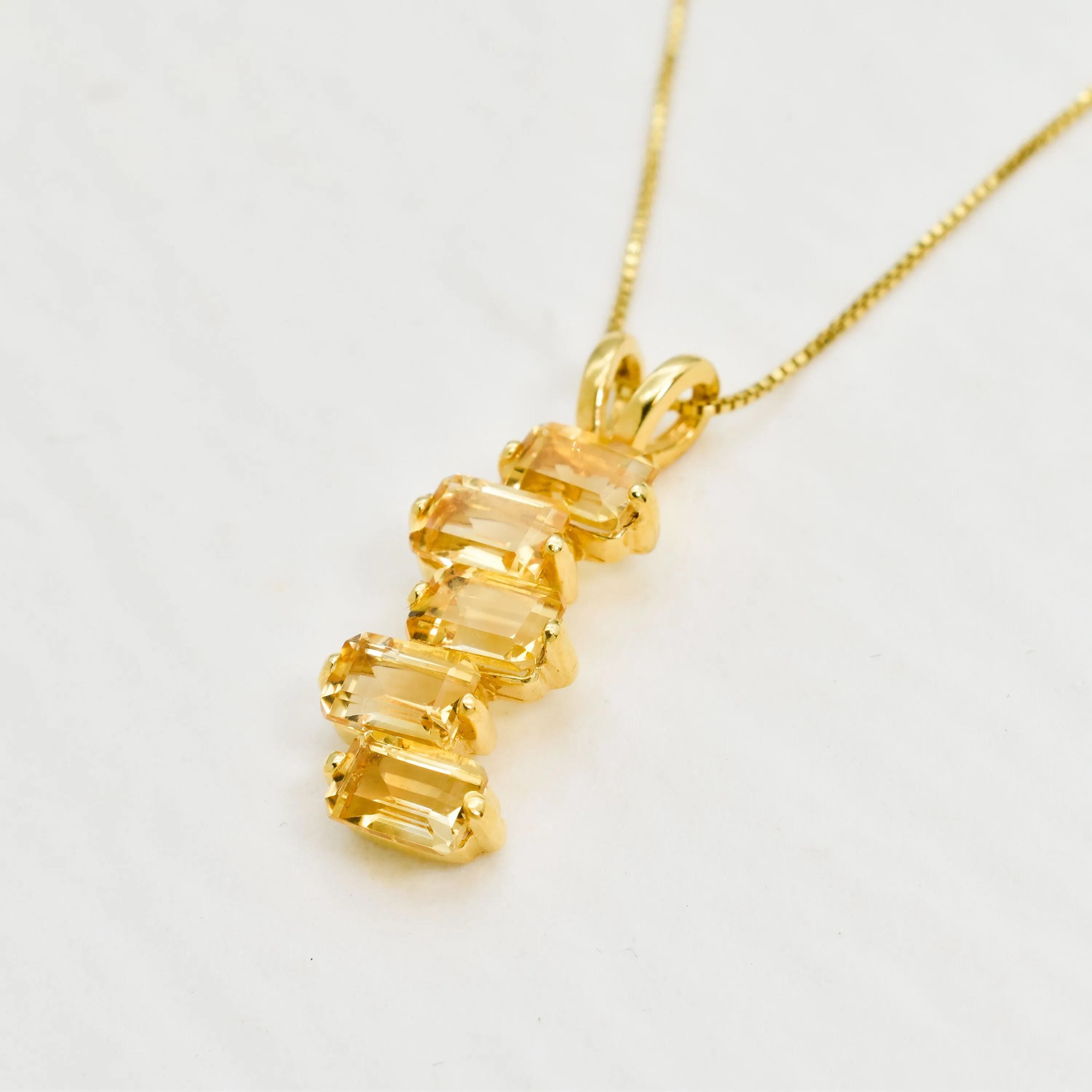 Citrine Baguette Pendant - Natural Citrine Necklace, Gold Citrine Pendant