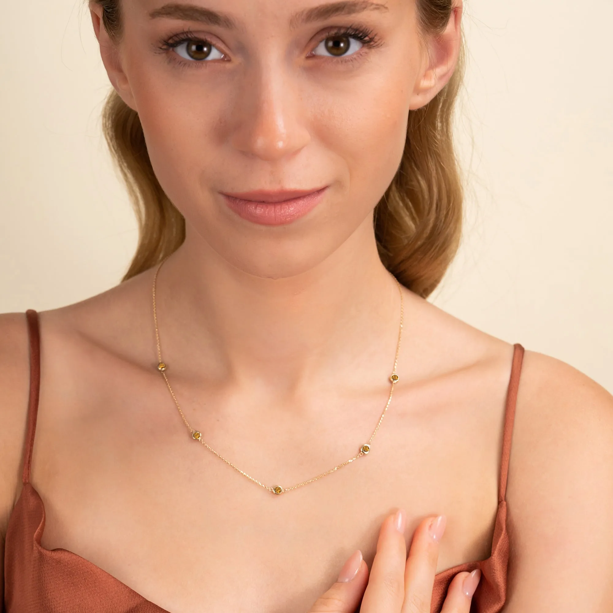 Citrine Station Necklace, Gwen