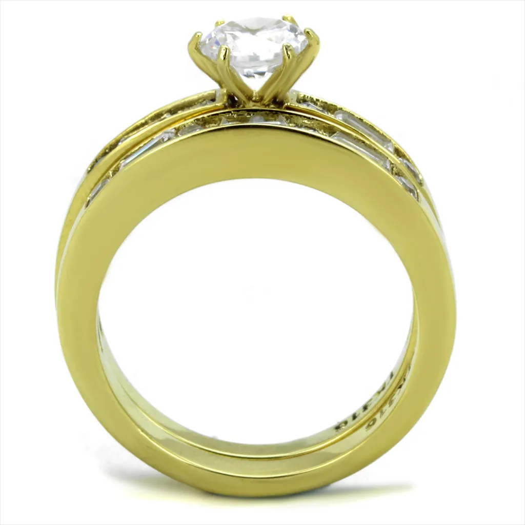 CJE1897 Wholesale IP Gold Plated CZ Wedding Ring Set