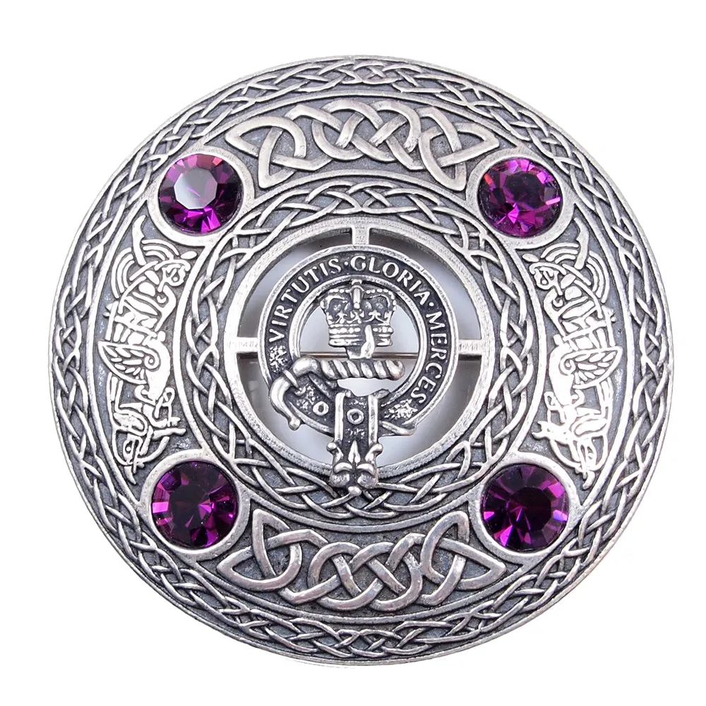 Clan Crest Plaid Brooch With Gemstone