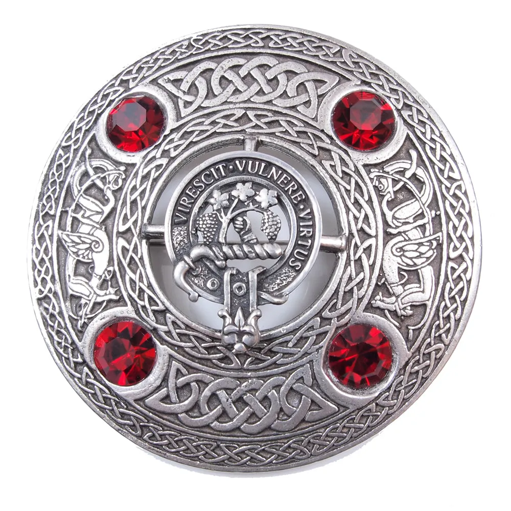 Clan Crest Plaid Brooch With Gemstone