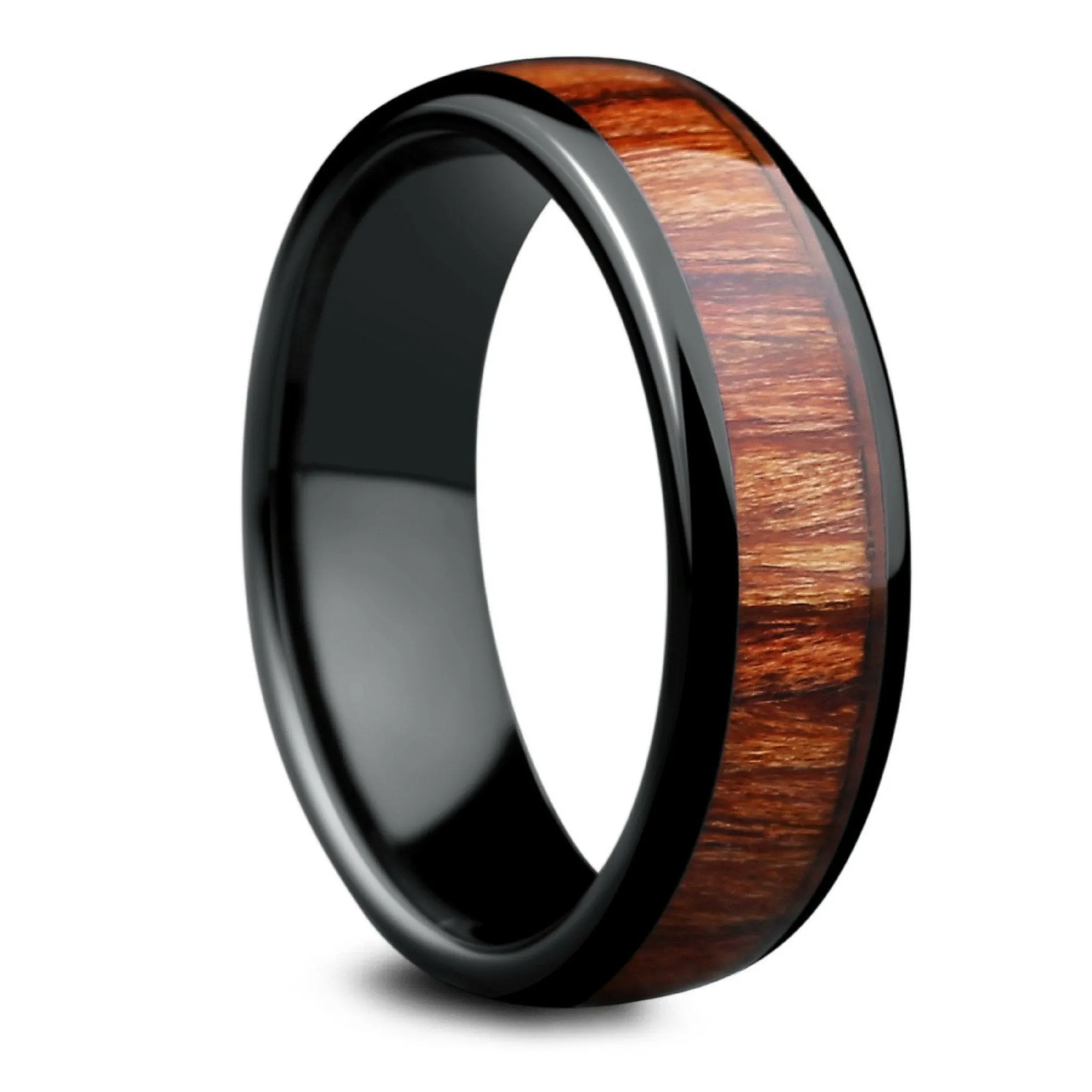 Classic Black - Polished Zirconium Wooden Ring (6mm Width)