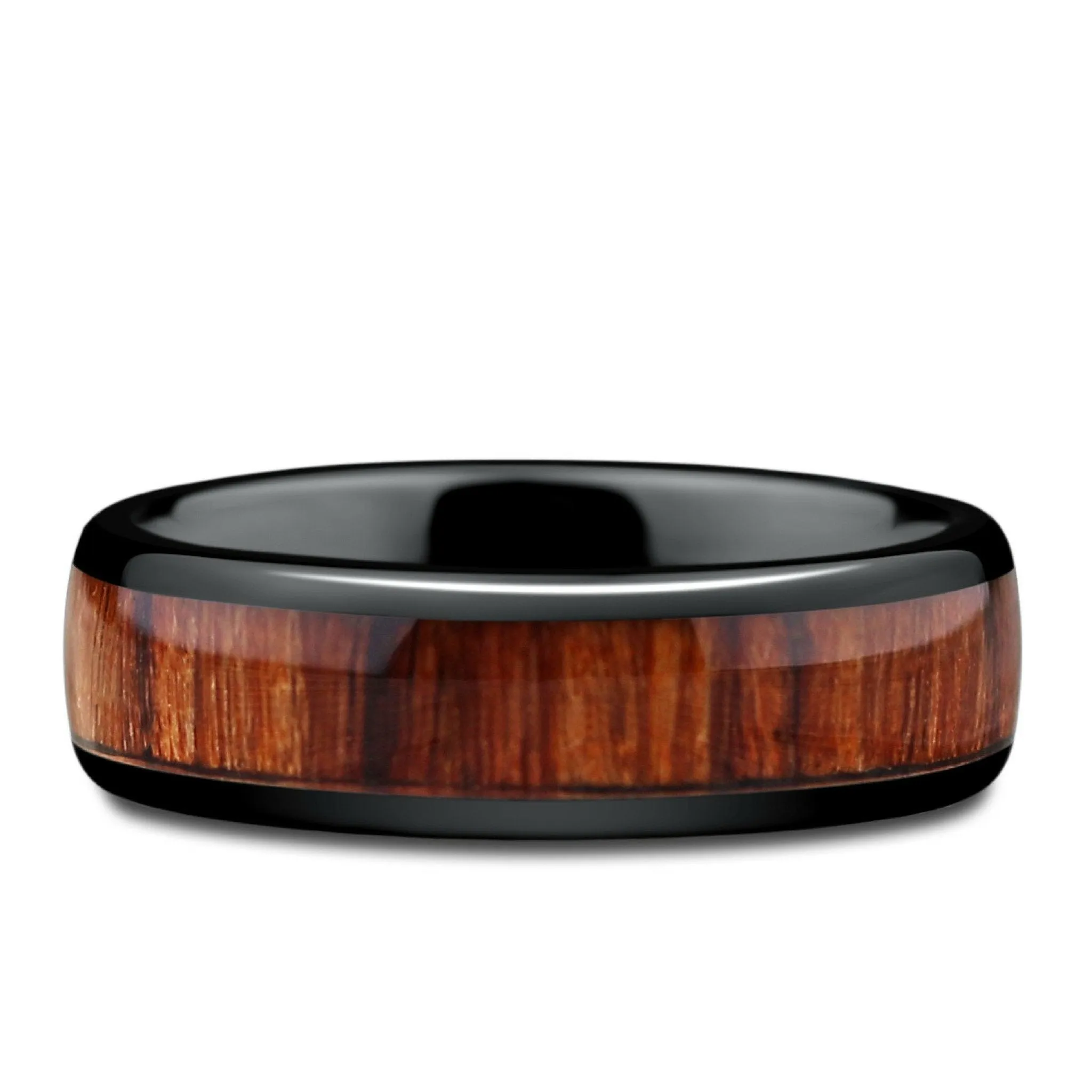 Classic Black - Polished Zirconium Wooden Ring (6mm Width)